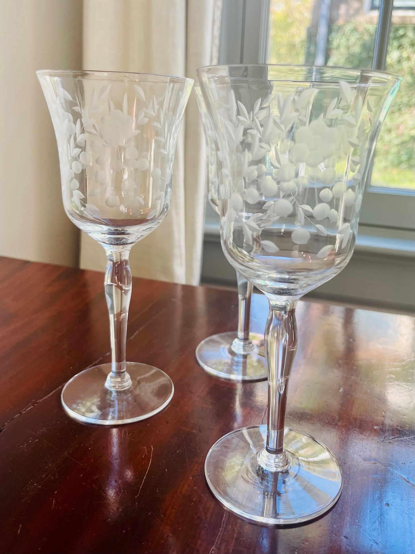 Vintage Glastonbury Etched Crystal Wine Glasses, Set of 12