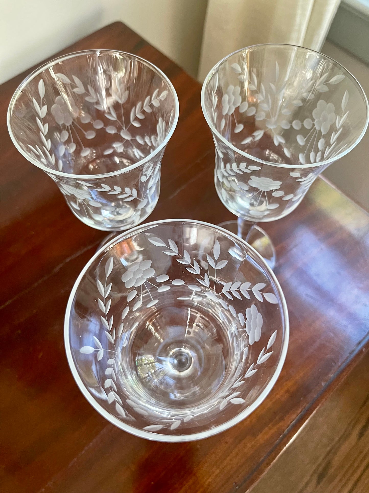 Vintage Glastonbury Etched Crystal Wine Glasses, Set of 12