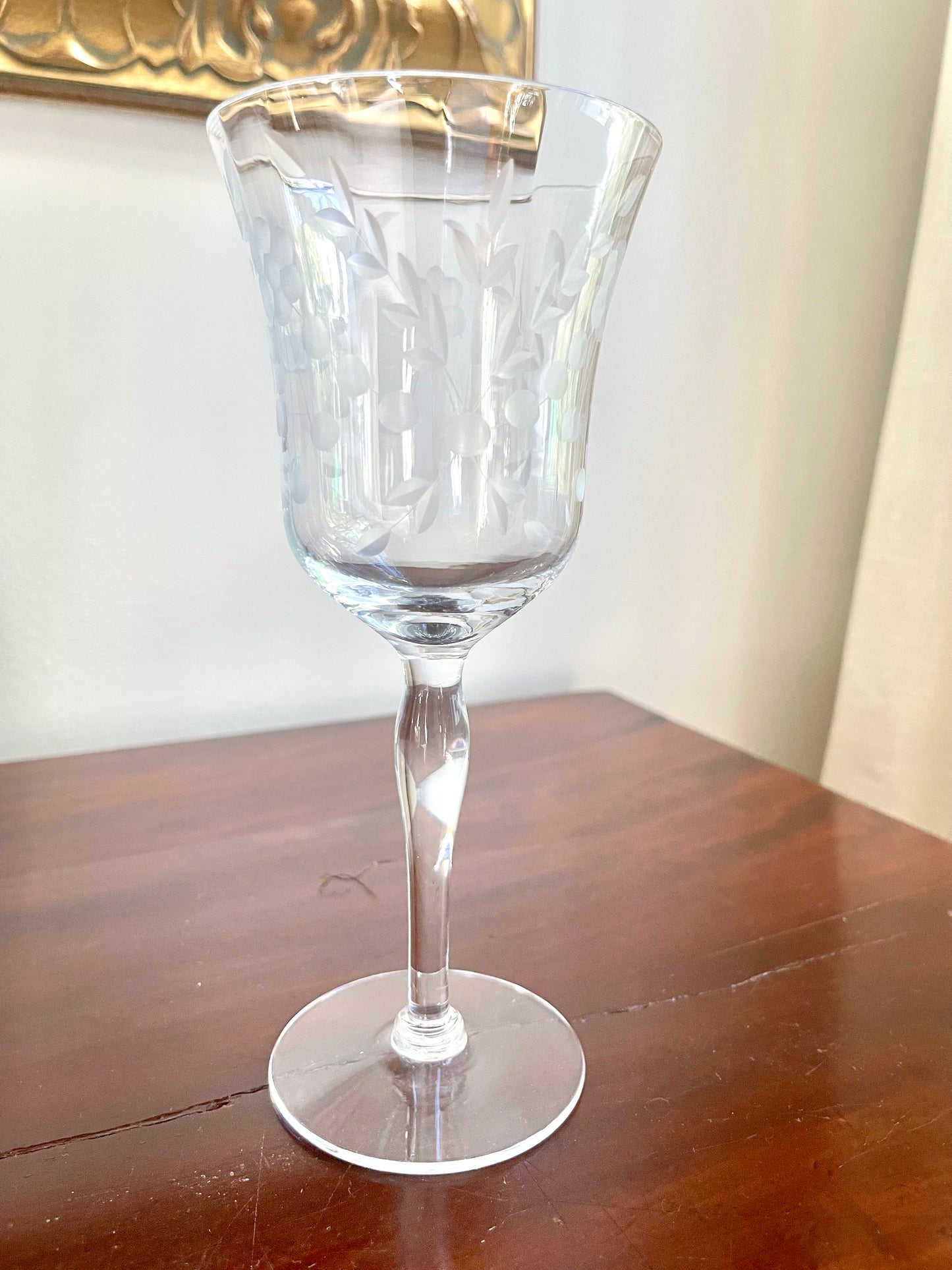 Vintage Glastonbury Etched Crystal Wine Glasses, Set of 12