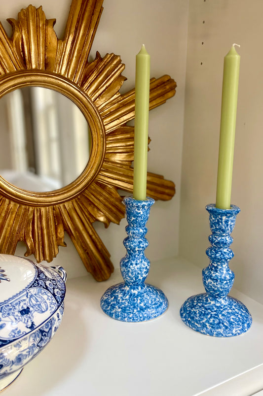 Pair of Vintage Spongeware Candlesticks